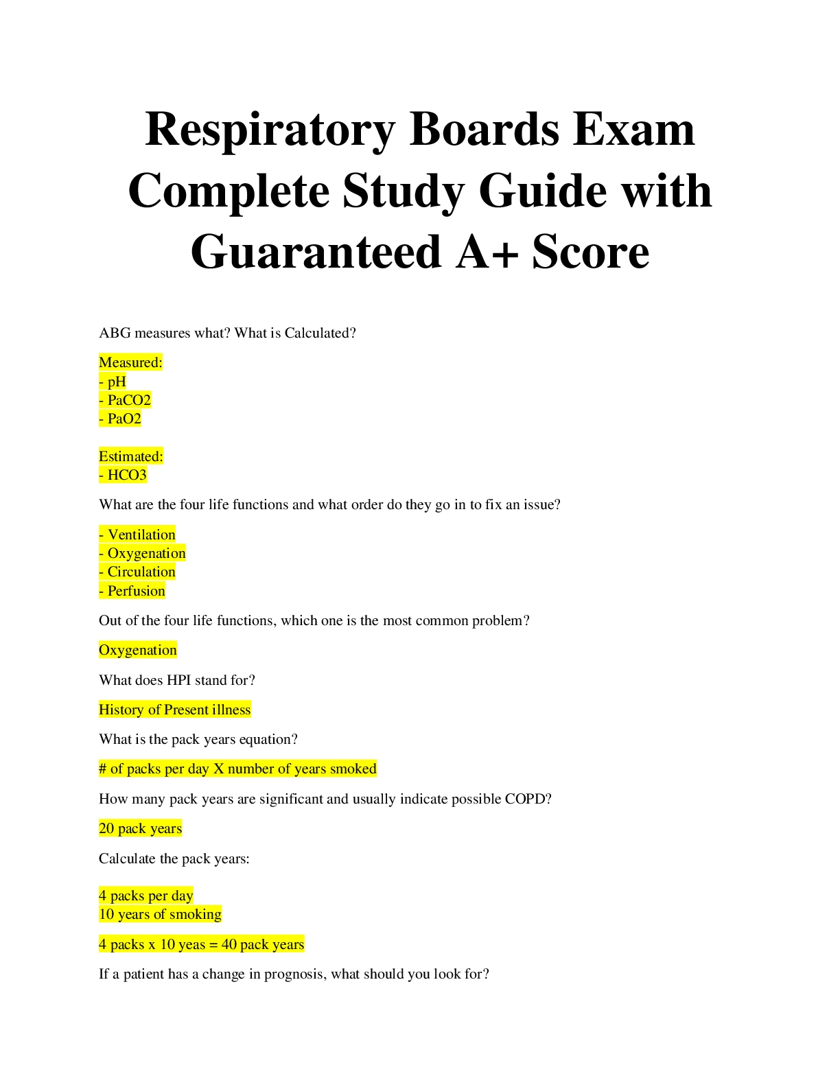 Preview image of Respiratory Boards Exam Complete Study Guide with Guaranteed A+ Score document